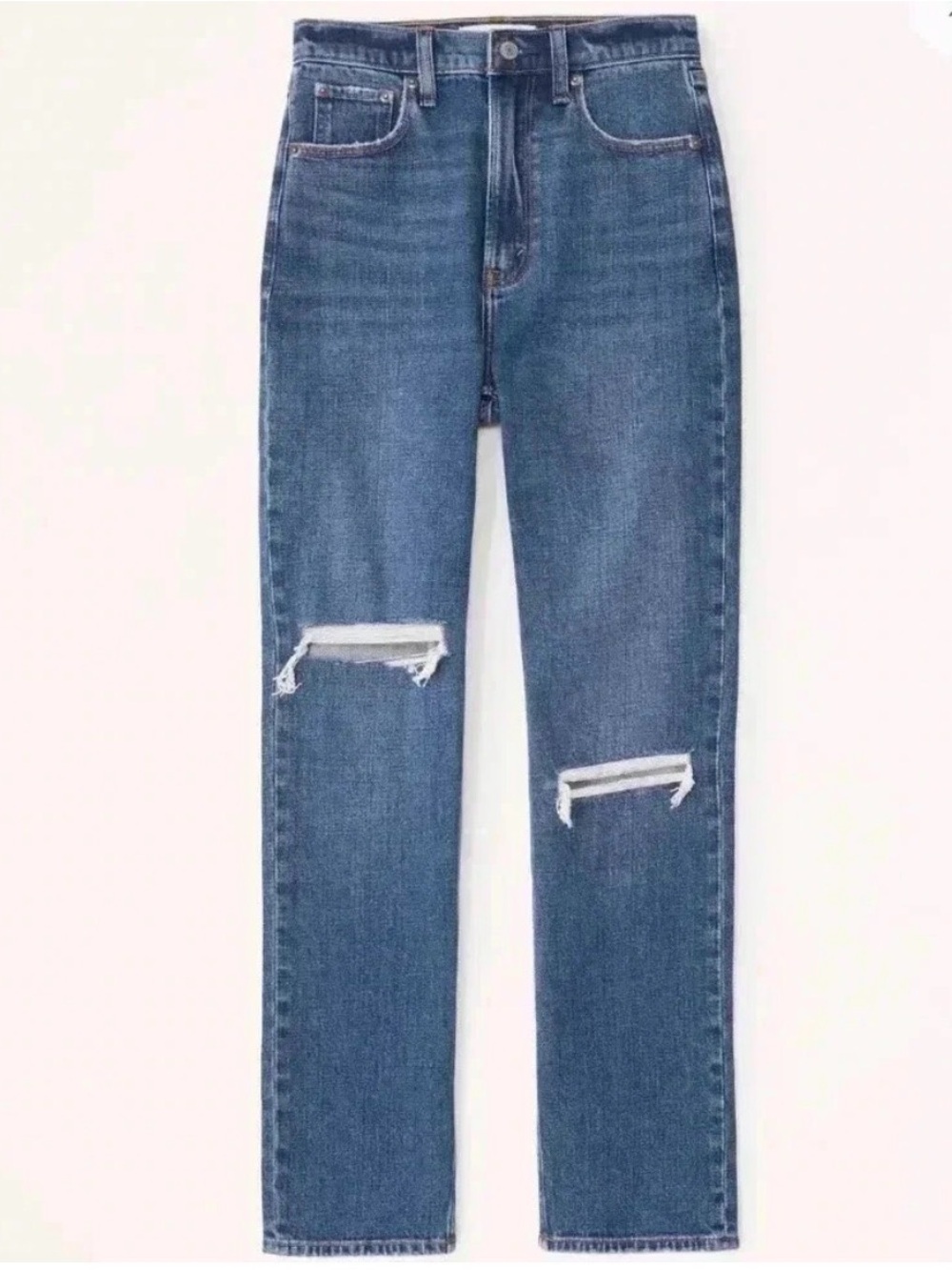Abercrombie & Fitch Straight Leg Distressed Jeans - Medium Blue